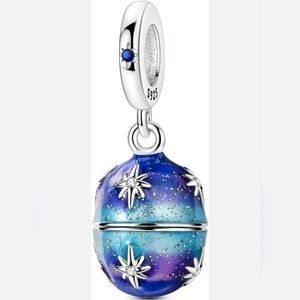 MULA Fine Star Moon Easter Egg CZ Charm Bracelet Charm 925 Sterling Silver NWOT